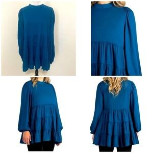 Destination Maternity Women's Maternity Mock Neck Blouse, Blue Lagoon Size XXL